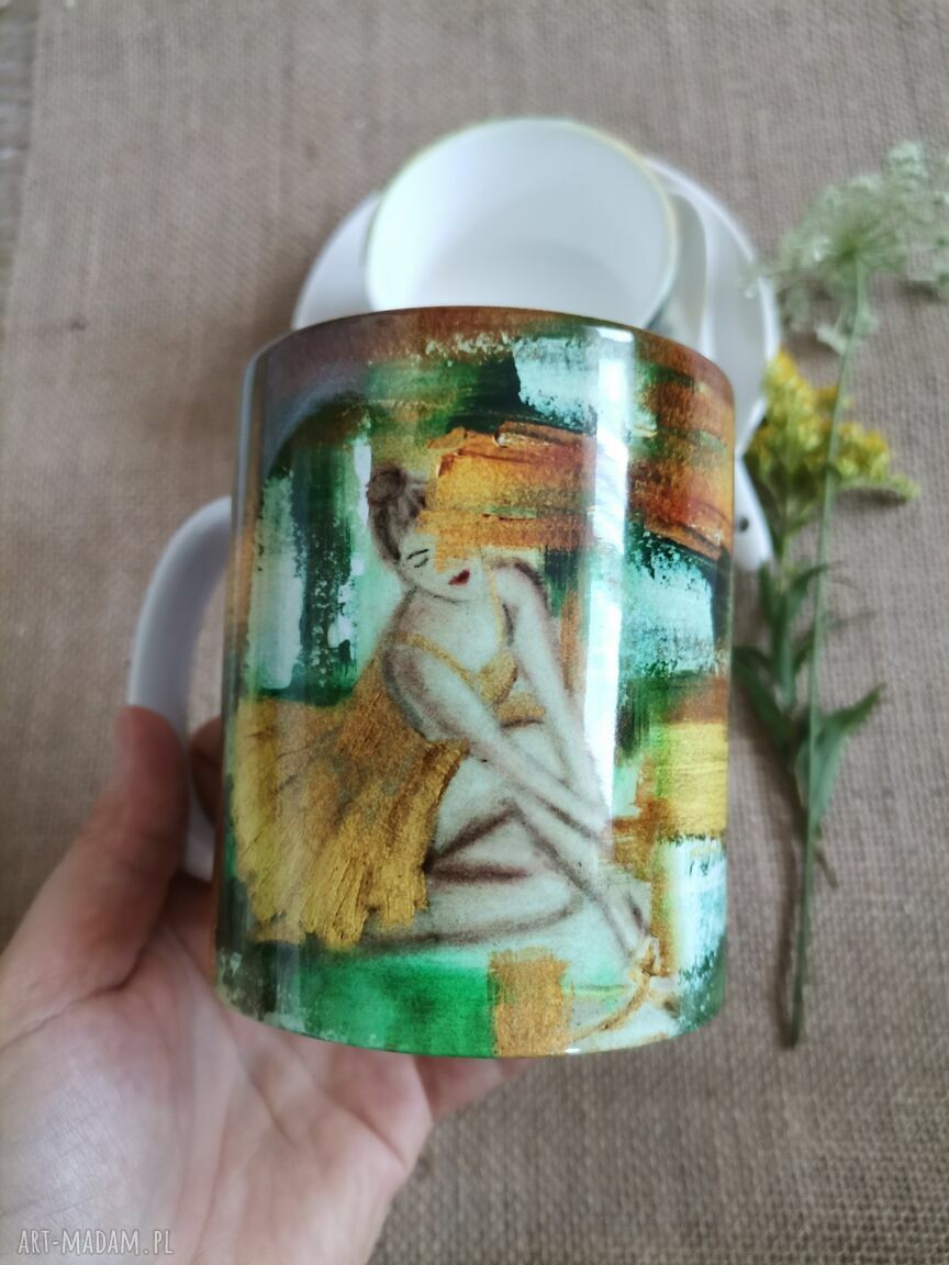 Komplet filiżanka i kubek z porcelany „kolor kobiety” - zielony