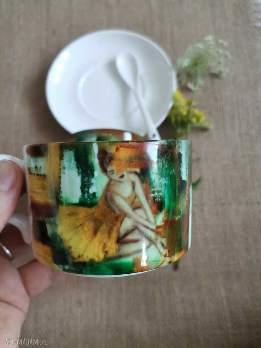 Komplet filiżanka i kubek z porcelany „kolor kobiety” - zielony