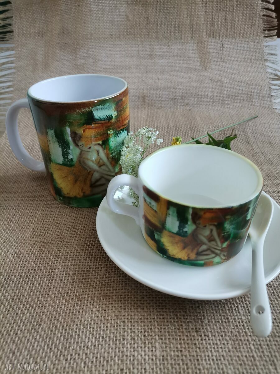 Komplet filiżanka i kubek z porcelany „kolor kobiety” - zielony