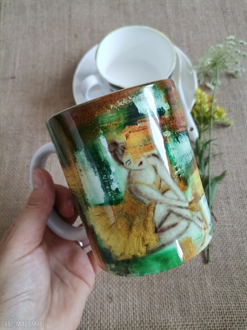 Komplet filiżanka i kubek z porcelany „kolor kobiety” - zielony