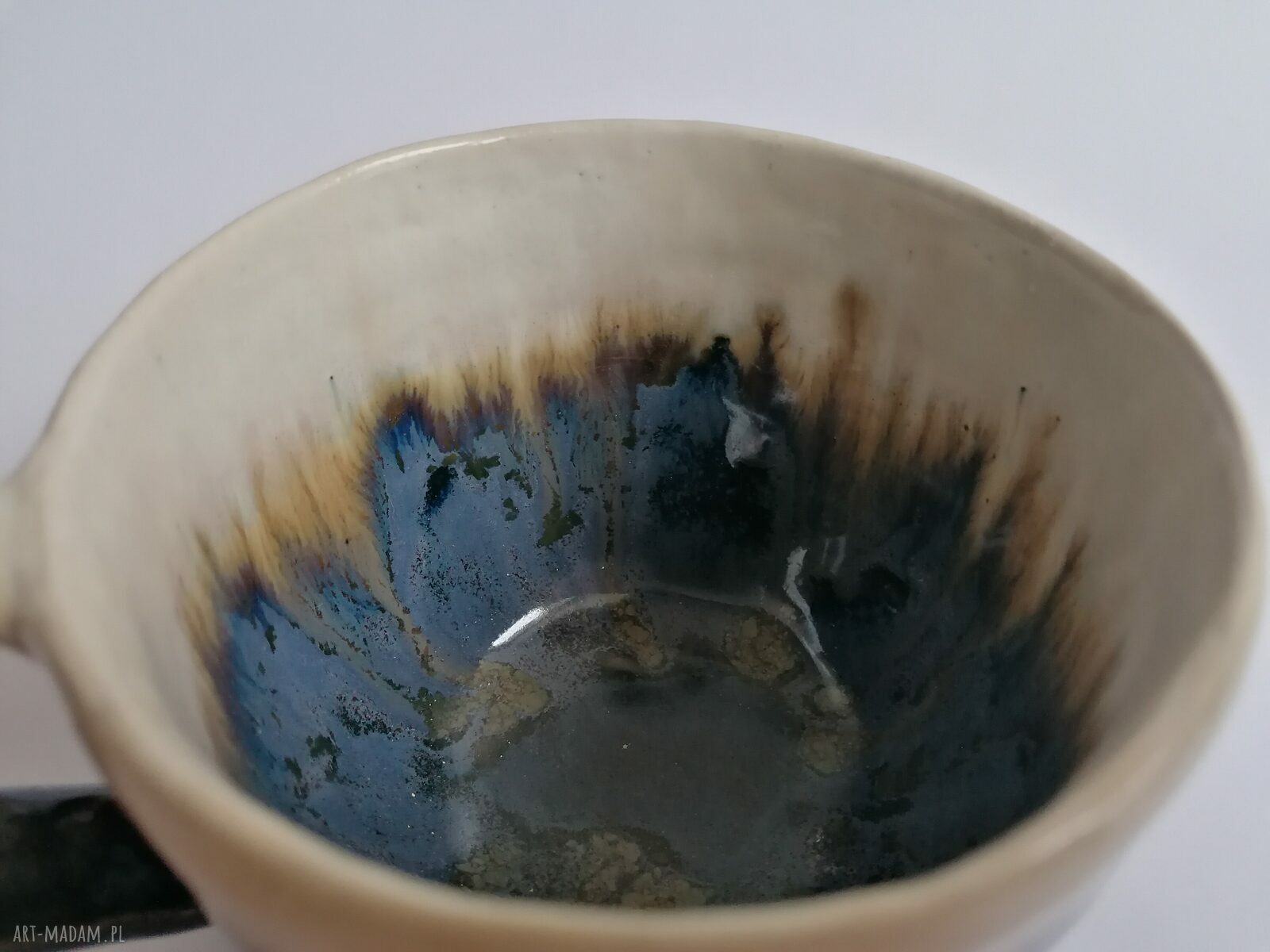 Komplet "Głębia Oceanu New" - filiżanka z talerzykiem handmade z gliny szamotowej