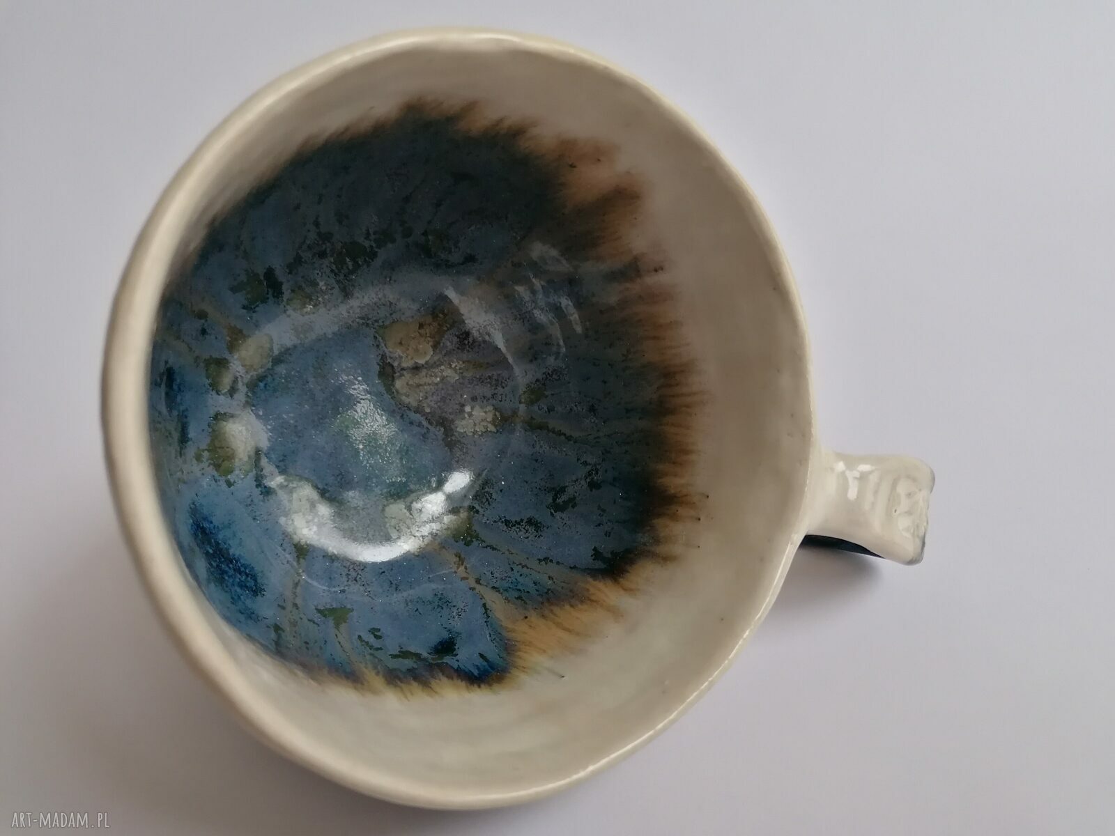 Komplet "Głębia Oceanu New" - filiżanka z talerzykiem handmade z gliny szamotowej