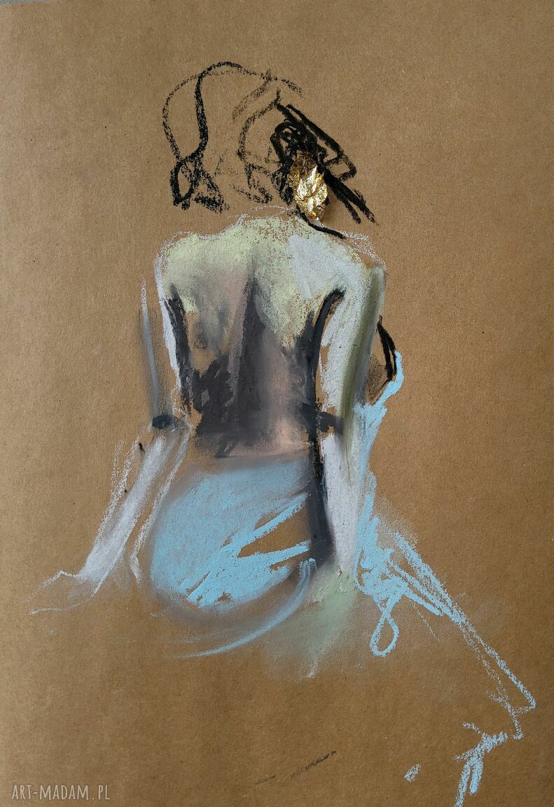 Komplet grafik „Louka” z kobietą do sypialni - złoty akcent i giclee 40x57 cm