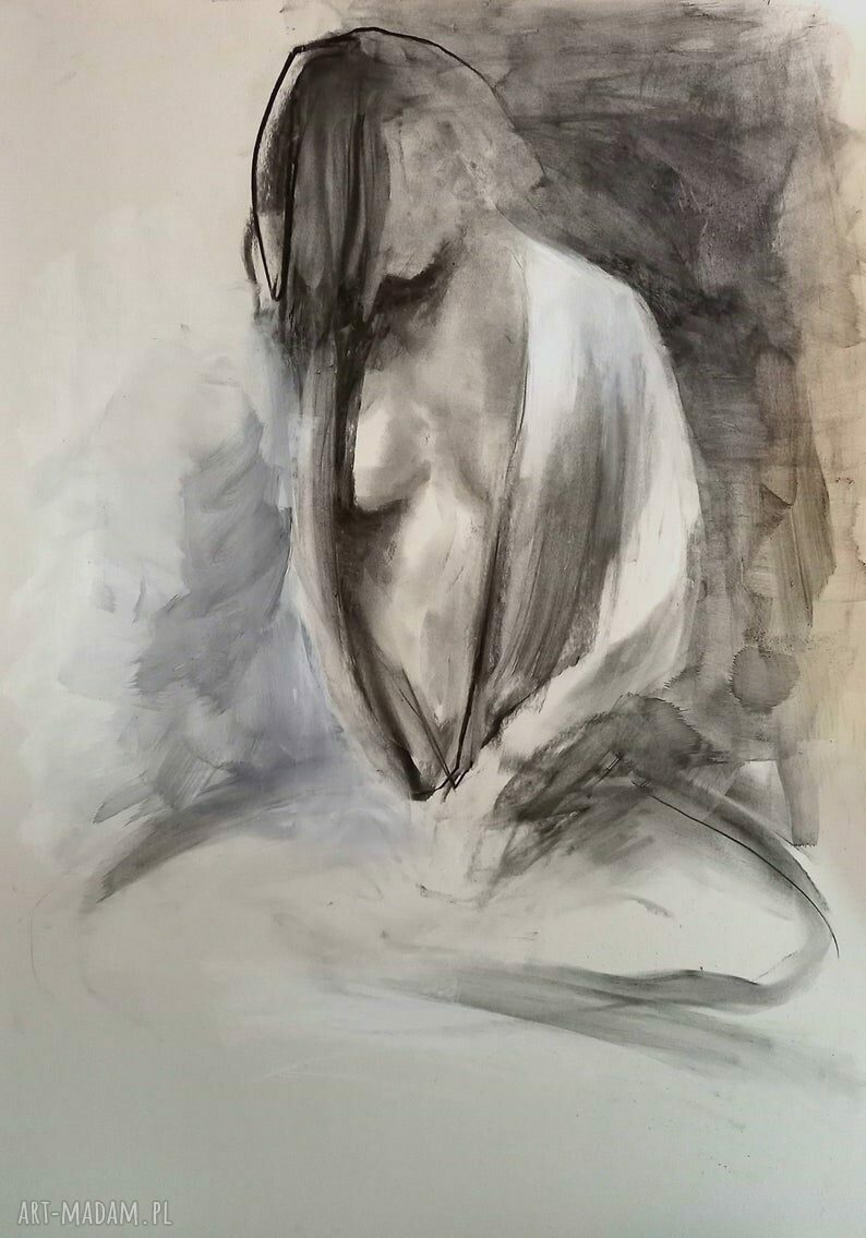 Komplet grafik A3 Louka - czarno-białe kobiece wydruki Giclee