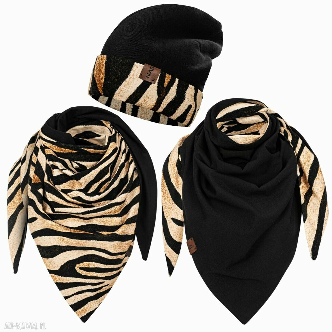 Komplet gruba chusta czapka kolorowa piękny dwustronna