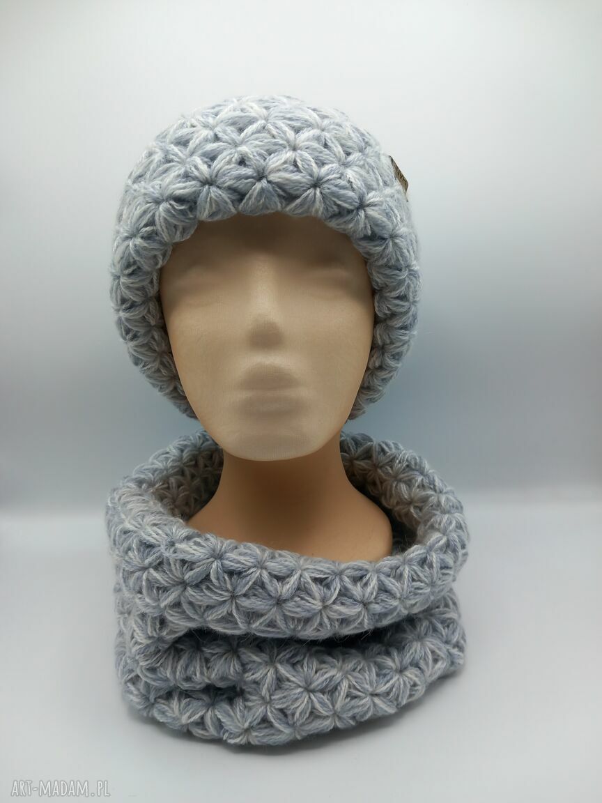 Komplet handmade czapka-komin „Jaśmin III” - wzór jaśminowy