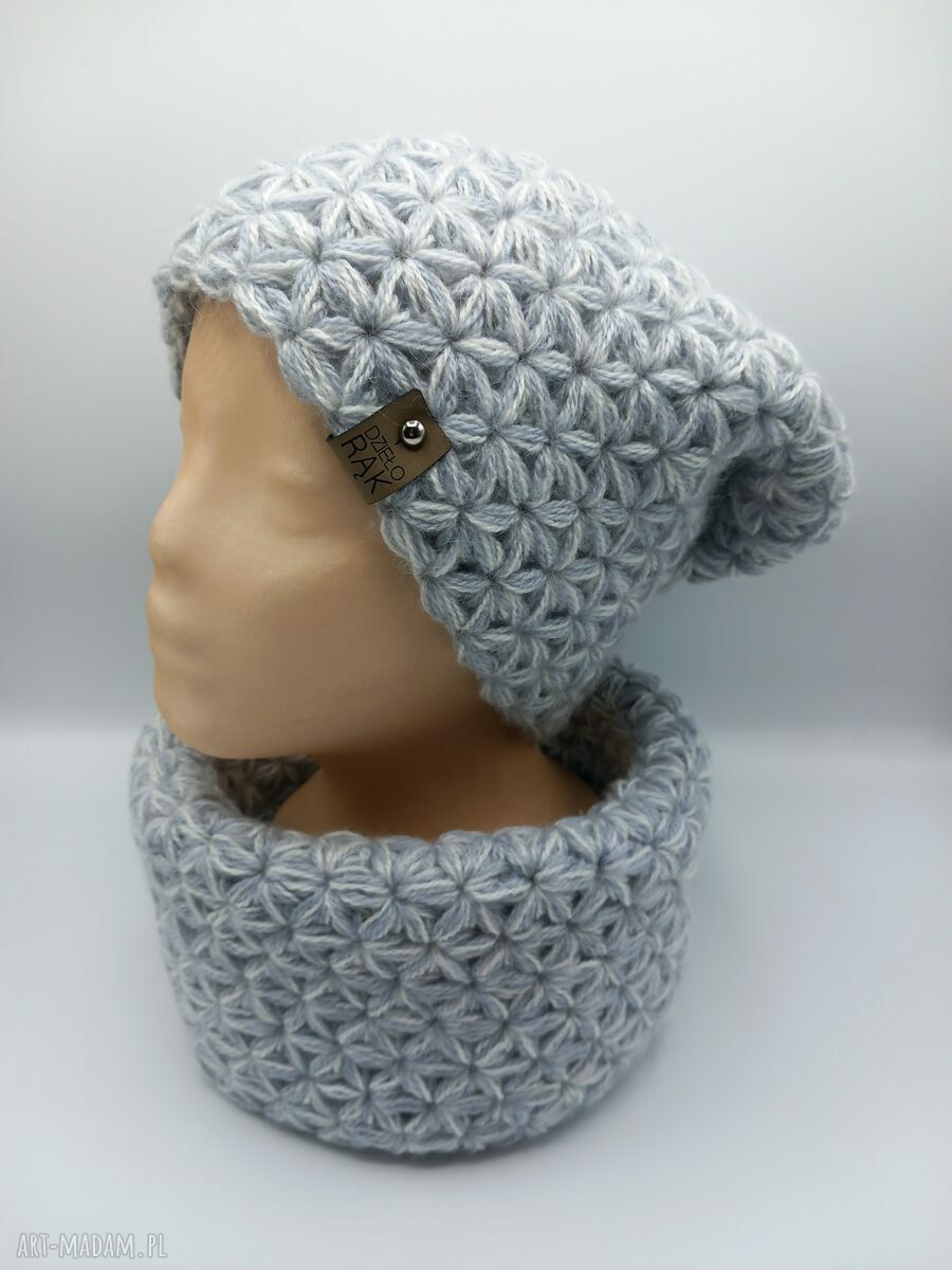 Komplet handmade czapka-komin „Jaśmin III” - wzór jaśminowy
