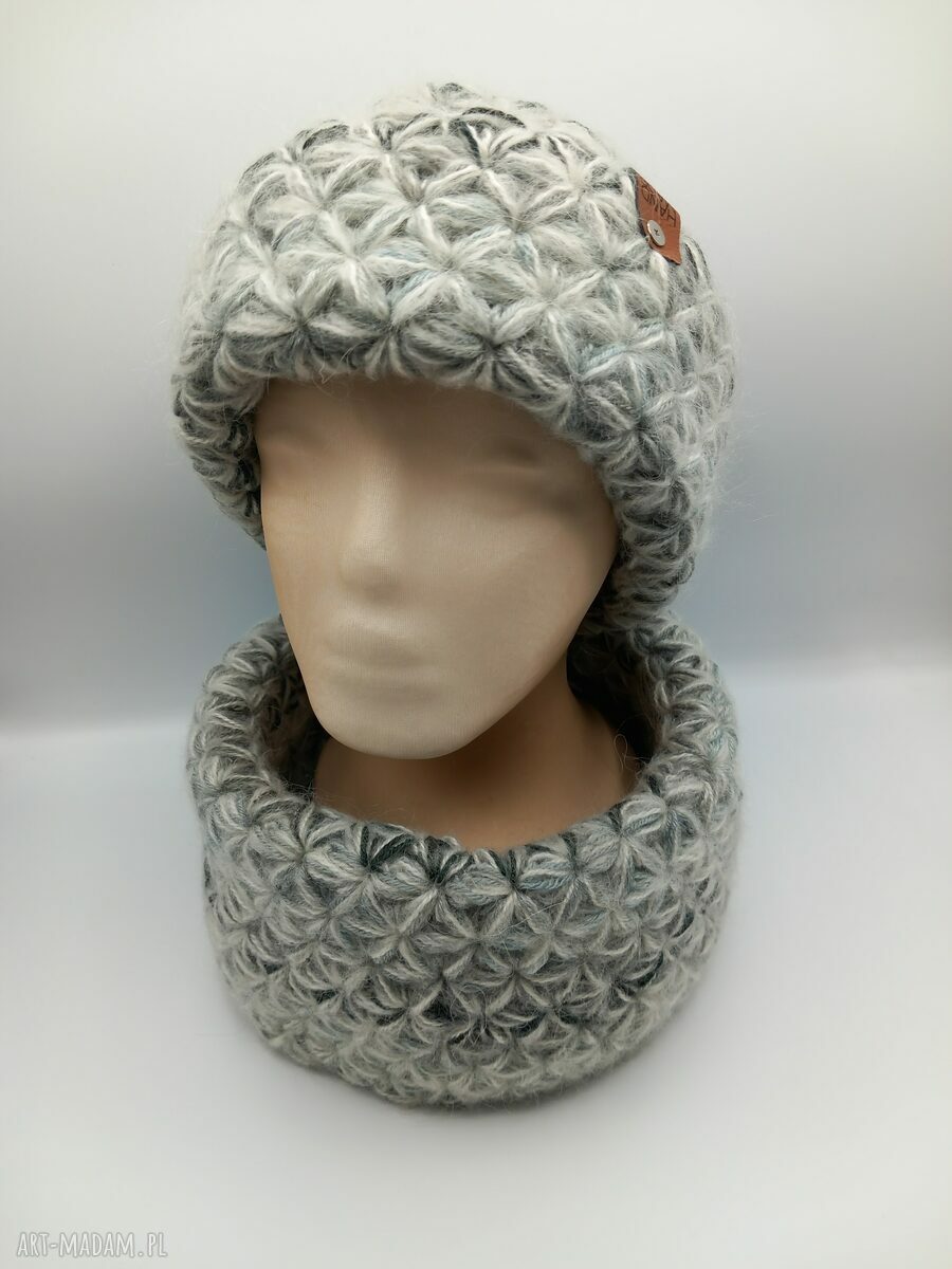 Komplet handmade czapka komin „Jaśmin IV” - ciepły ścieg jaśminowy