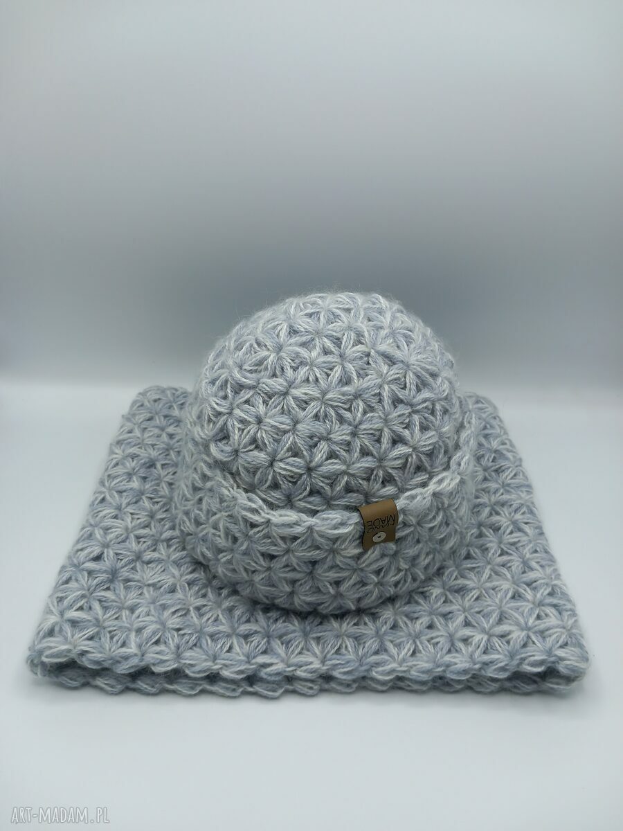Komplet handmade czapka-komin „Jaśmin III” - wzór jaśminowy