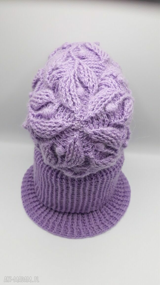 Zimowy komplet handmade: czapka i komin Lawendowe Liście