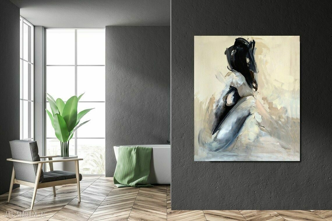 Komplet inkografii 60x70 cm - kobieta szkic Louka w beżach i szarościach