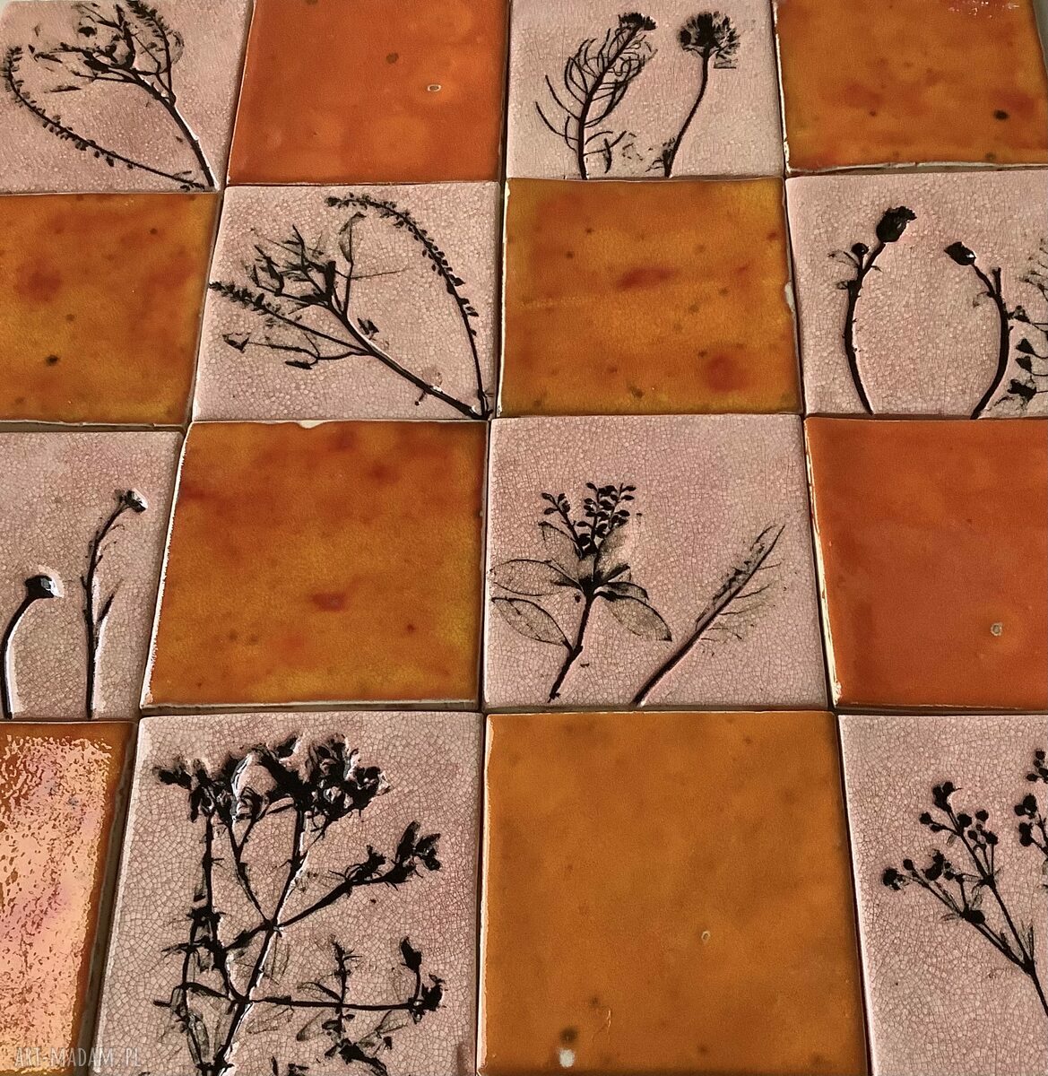 Komplet kafli ceramicznych „Z wiejskiej chaty in red” - 16 szt. pomarańczowy panel kuchenny