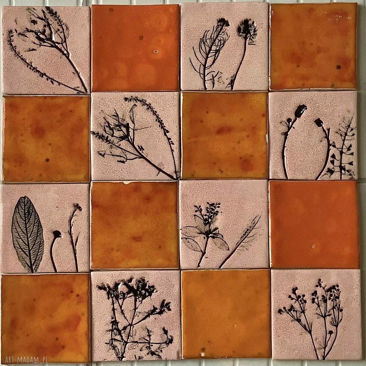 Komplet kafli ceramicznych „Z wiejskiej chaty in red” - 16 szt. pomarańczowy panel kuchenny