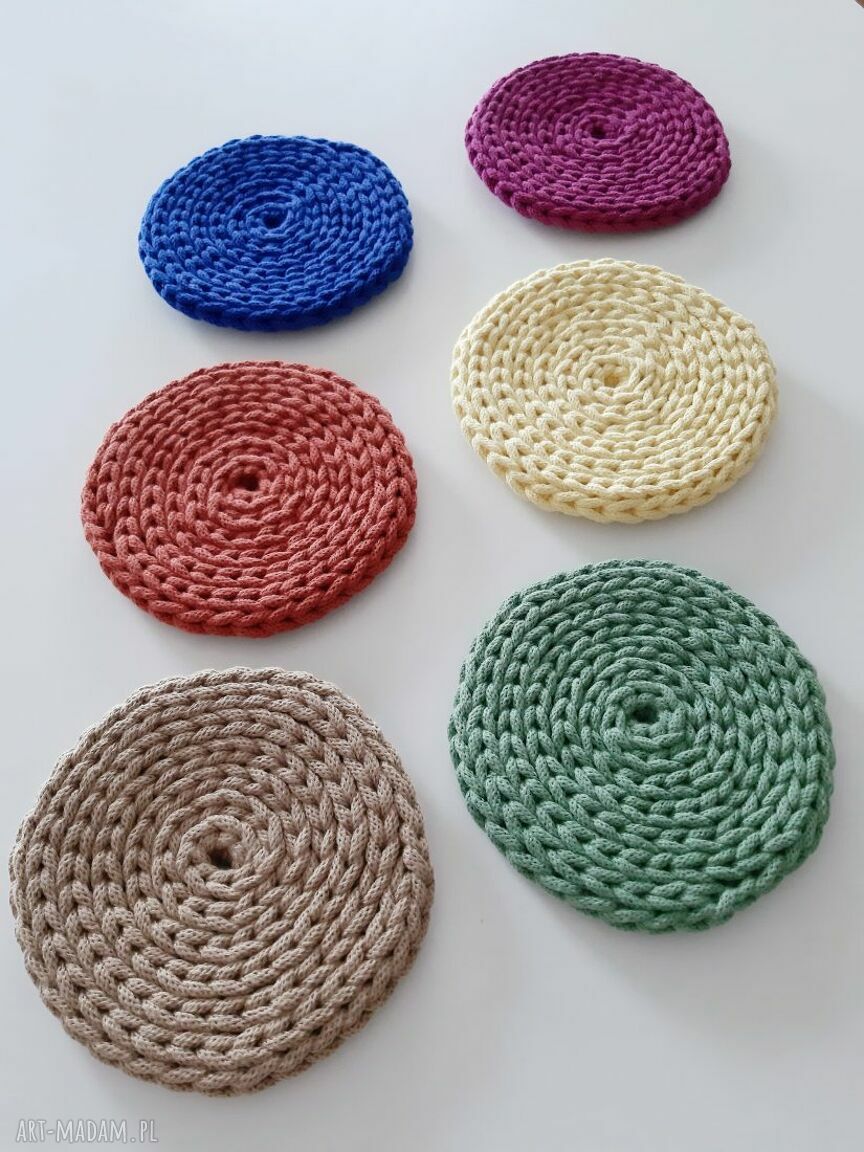 Komplet kolorowych podkładek ze sznurka bawełnianego - 15 cm, handmade