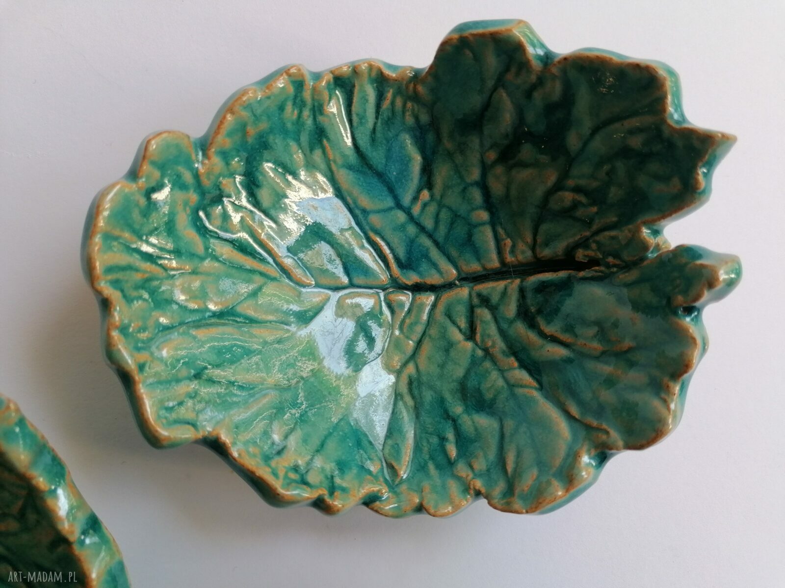 Ręcznie robione miseczki ceramiczne w kształcie liści - turkusowy komplet