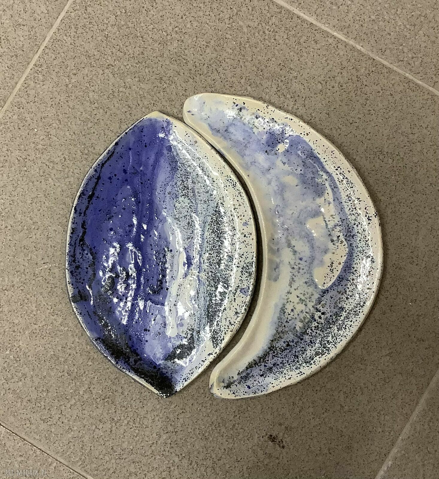 Komplet 'LUNA mała 3' - ceramiczna patera księżyc do kosmetyków i deseru
