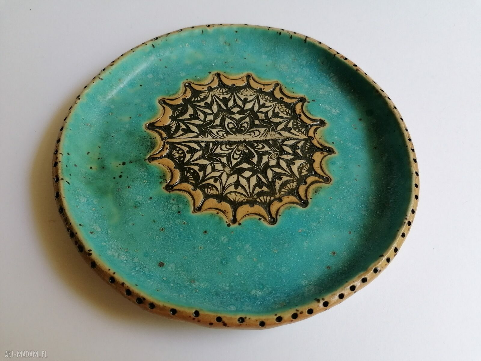 Komplet mandala w turkusie - filiżanka i talerzyk handmade