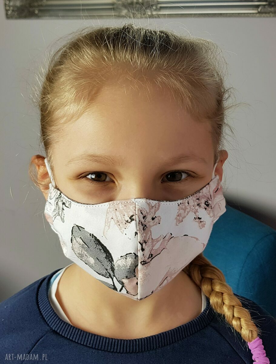 Komplet maseczek mama i córka w szaro pastelowe kwiaty