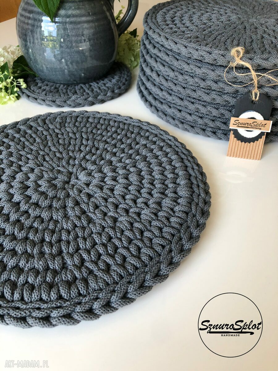 Komplet 8 szydełkowych podkładek z bawełnianego sznurka - 32 cm, rękodzieło