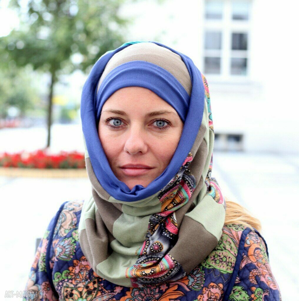 Komplet patchworkowy z dzianiny - czapka z podszewką i szal boho