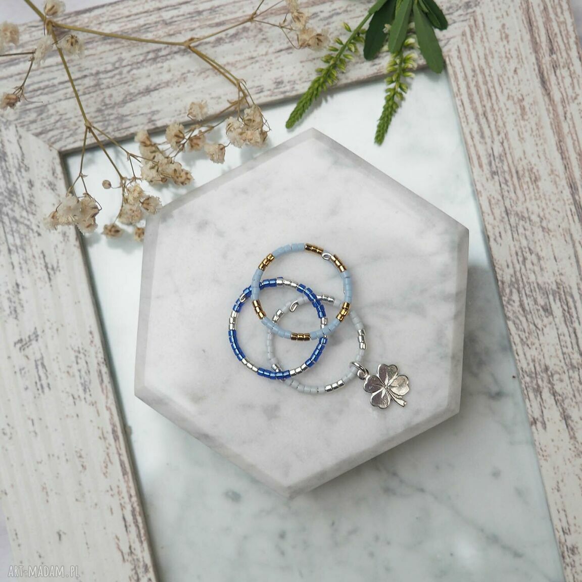 Komplet pierścionków ze srebrną koniczynką ze srebra 925