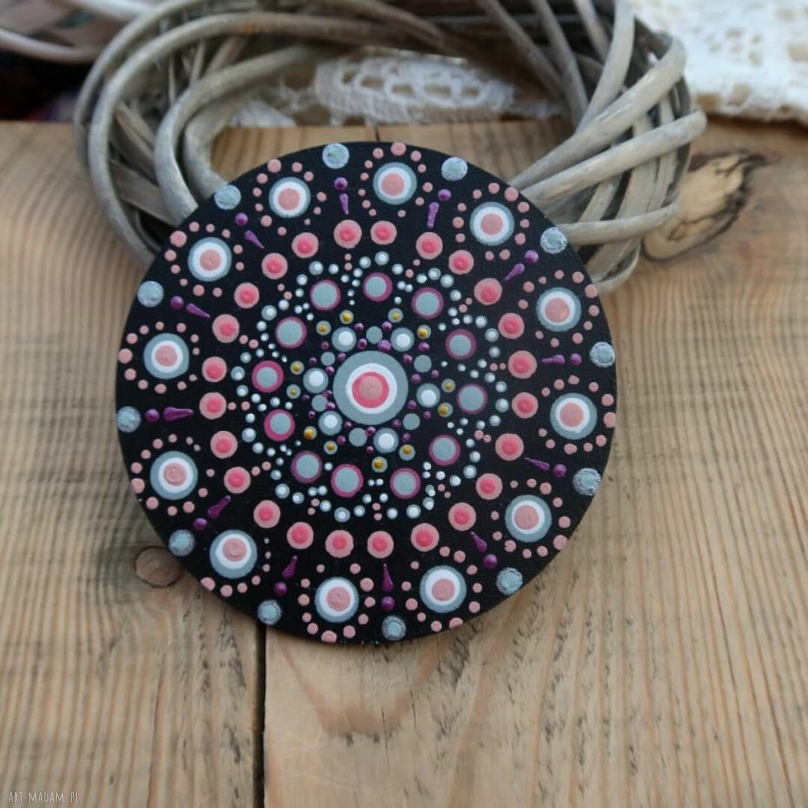 Komplet Pink Drops - zakładka do książki i podkładka pod kubek (dot painting)