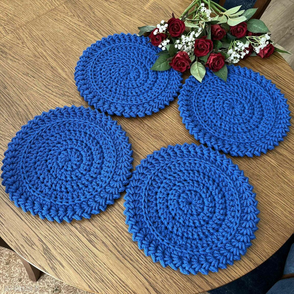 Komplet podkładek pod talerze 4 szt. 32 cm boho - szydełkowe z bawełnianego sznurka