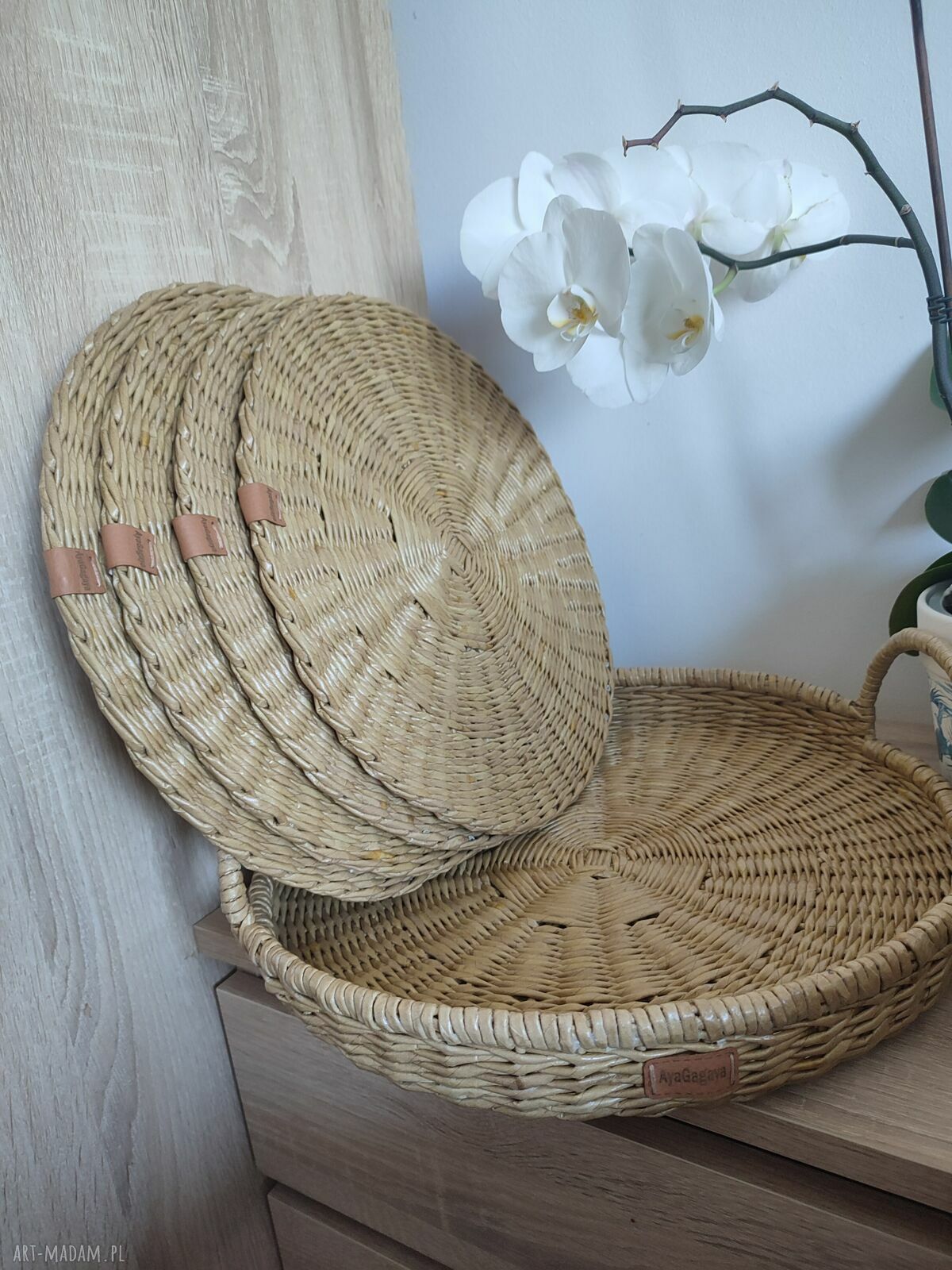 Komplet podkładek na stół Plus Baza XXL - wiklina papierowa dąb