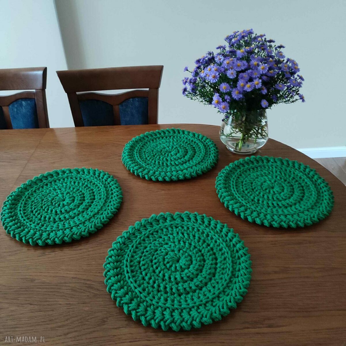 Komplet 4 podkładek boho ze sznurka 32 cm - ręcznie szydełkowane
