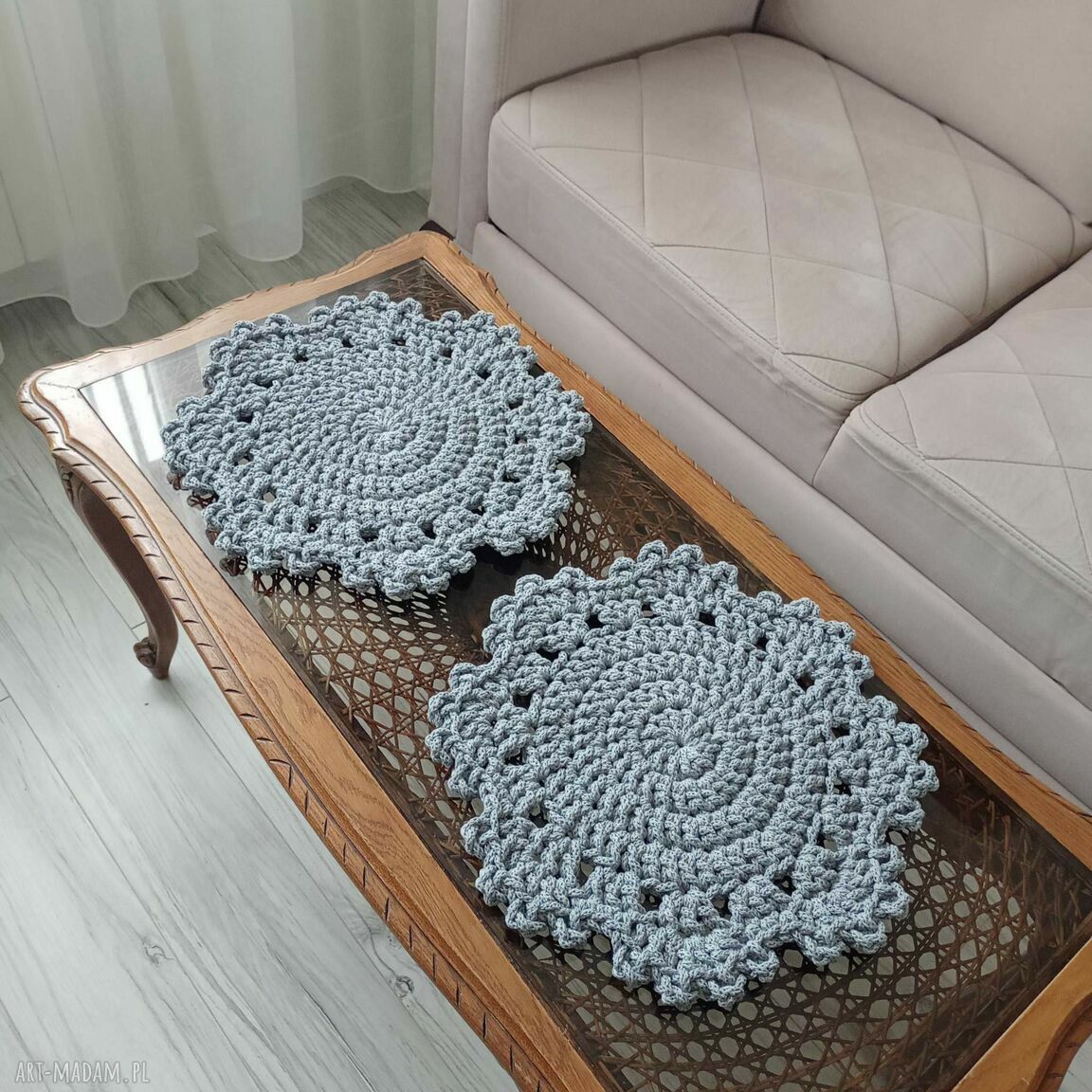 Komplet 2 podkładek ze sznurka 38 cm - ręcznie szydełkowane