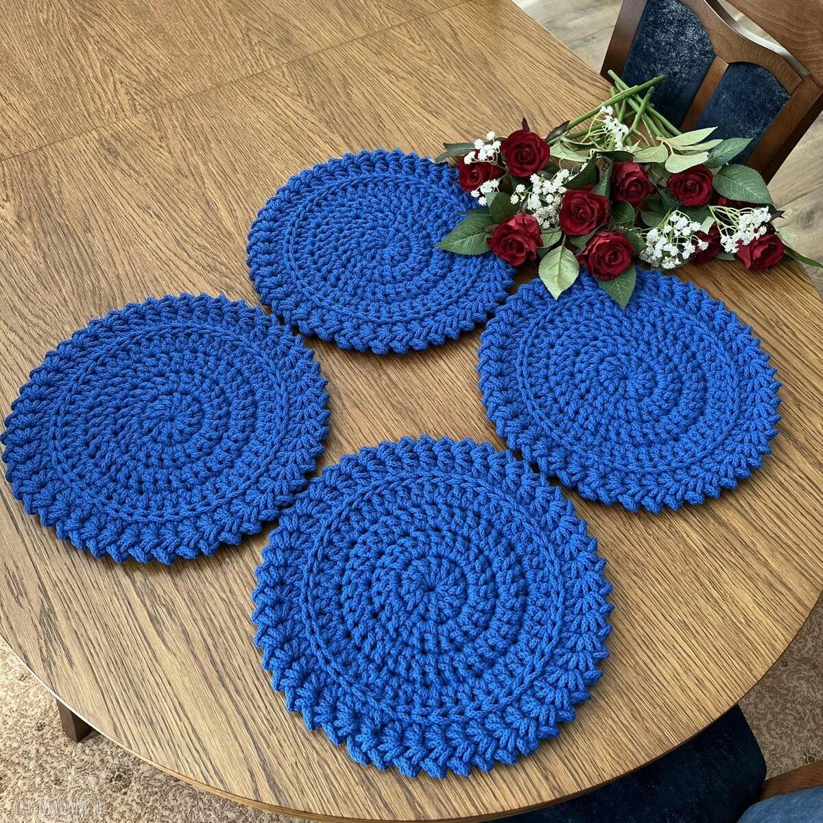 Komplet podkładek pod talerze 4 szt. 32 cm boho - szydełkowe z bawełnianego sznurka