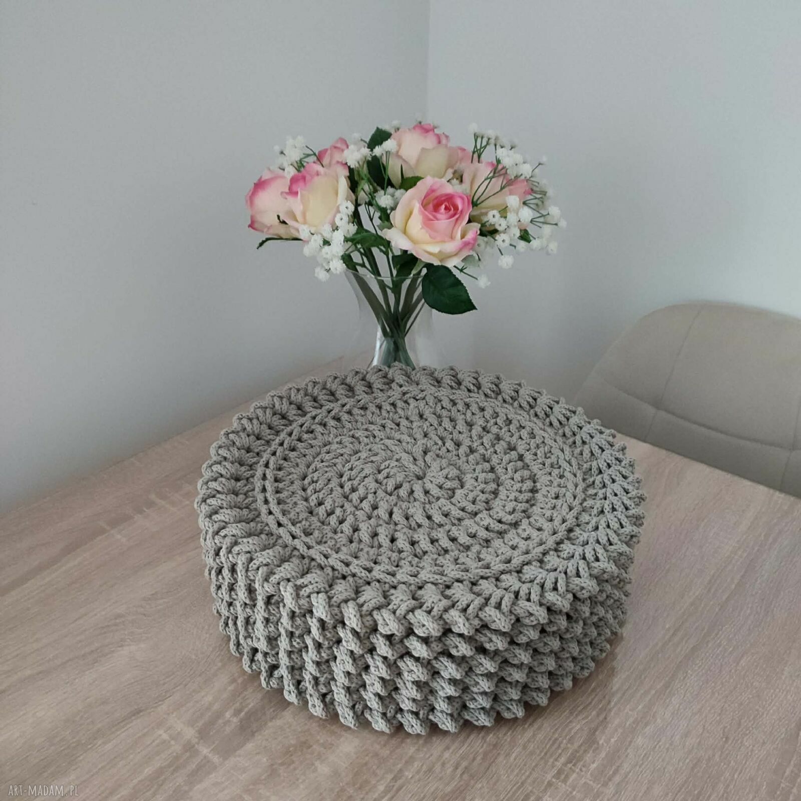 Komplet 6 podkładek szydełkowych pod talerze ze sznurka - średnica 32 cm