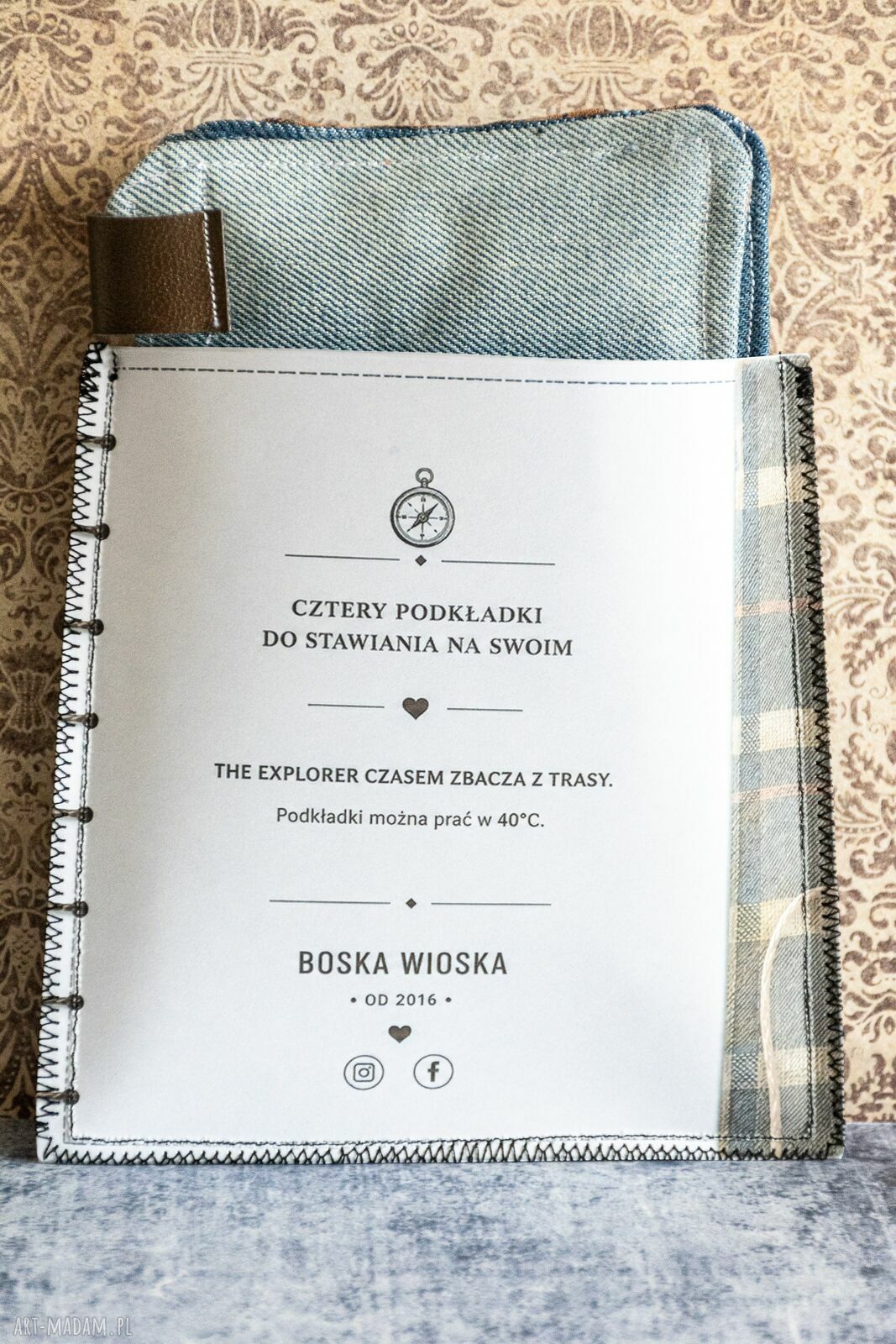 Komplet 4 podkładek z jeansu i flaneli dla podróżnika