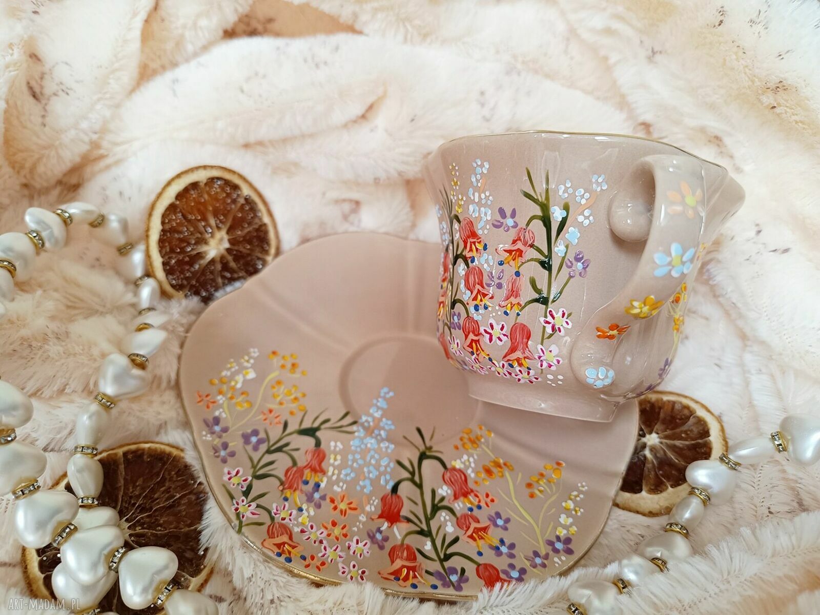 Komplet polne kwiaty ręcznie malowany 250 ml - porcelanowa filiżanka