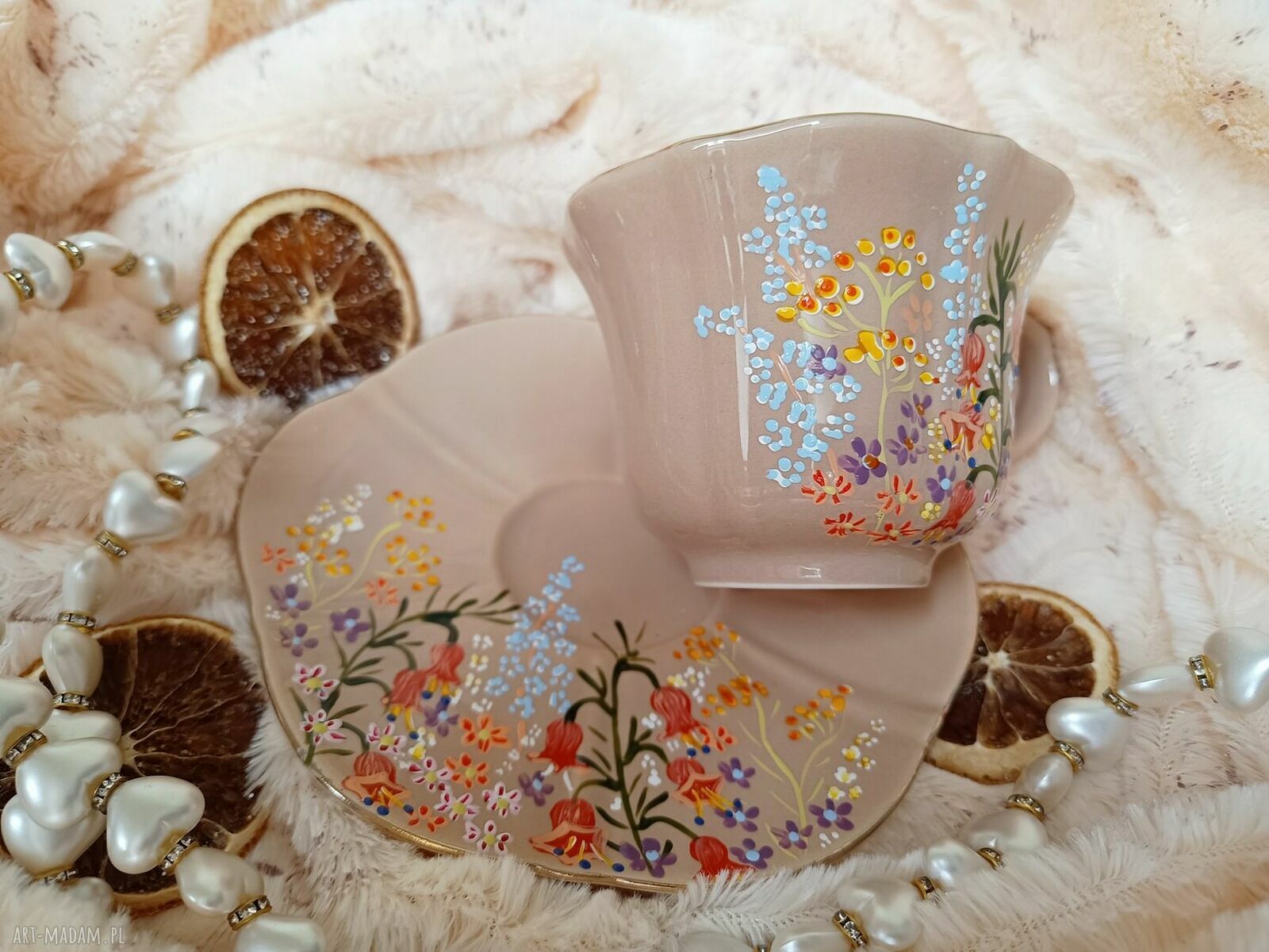Komplet polne kwiaty ręcznie malowany 250 ml - porcelanowa filiżanka