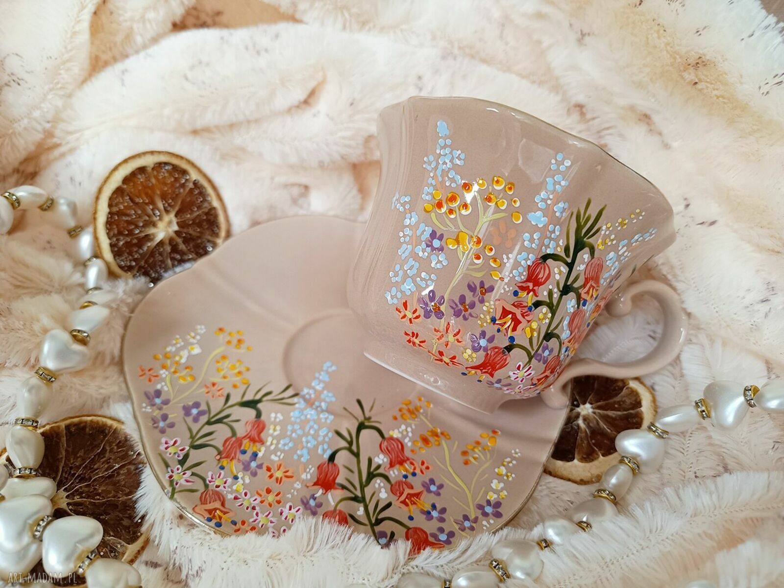 Komplet polne kwiaty ręcznie malowany 250 ml - porcelanowa filiżanka