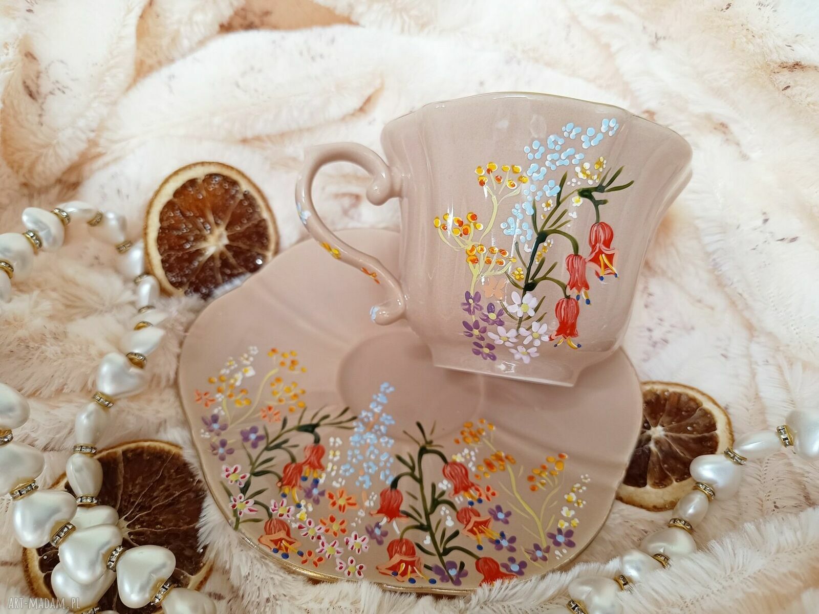 Komplet polne kwiaty ręcznie malowany 250 ml - porcelanowa filiżanka