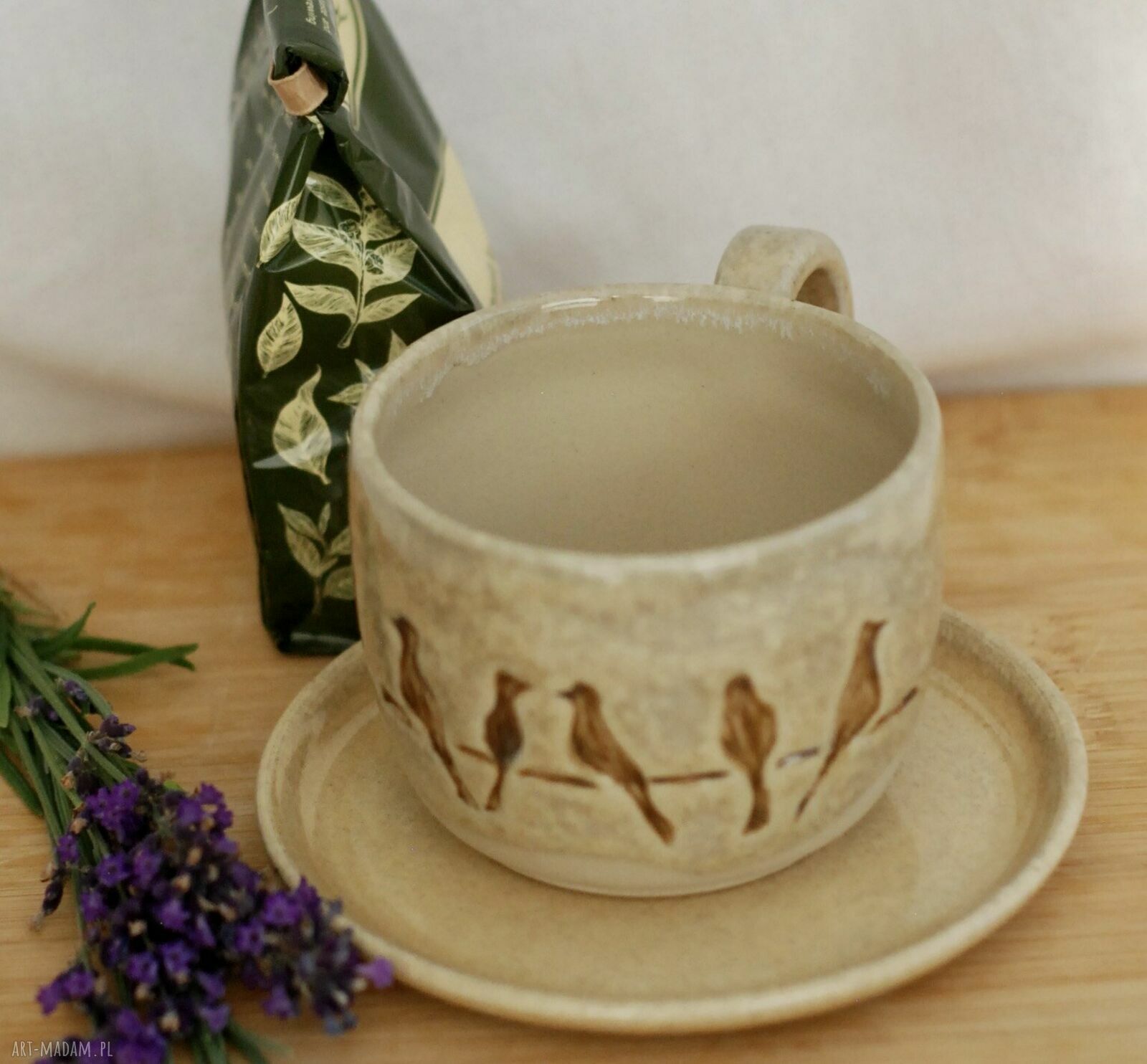 Komplet ceramicznych filiżanek z ptaszkami - 2 sztuki