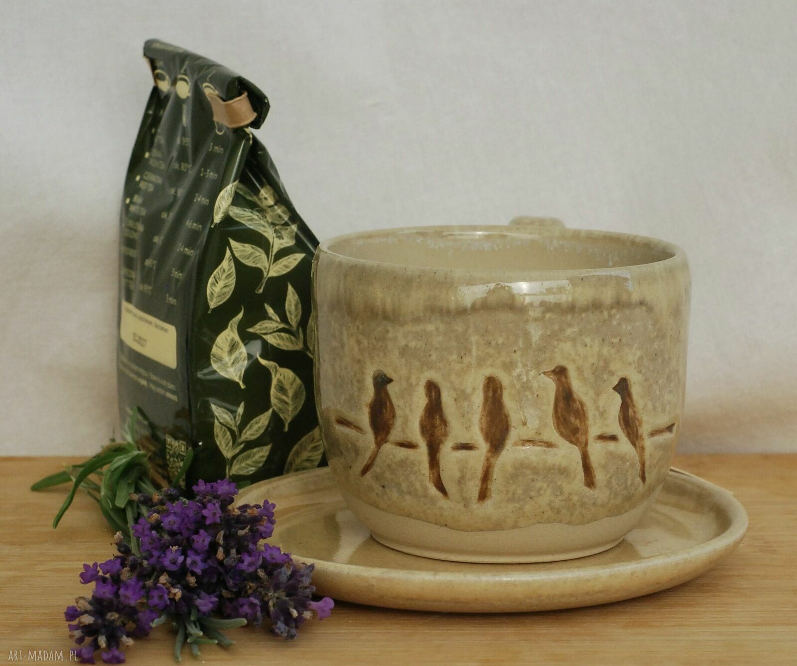Komplet ceramicznych filiżanek z ptaszkami - 2 sztuki