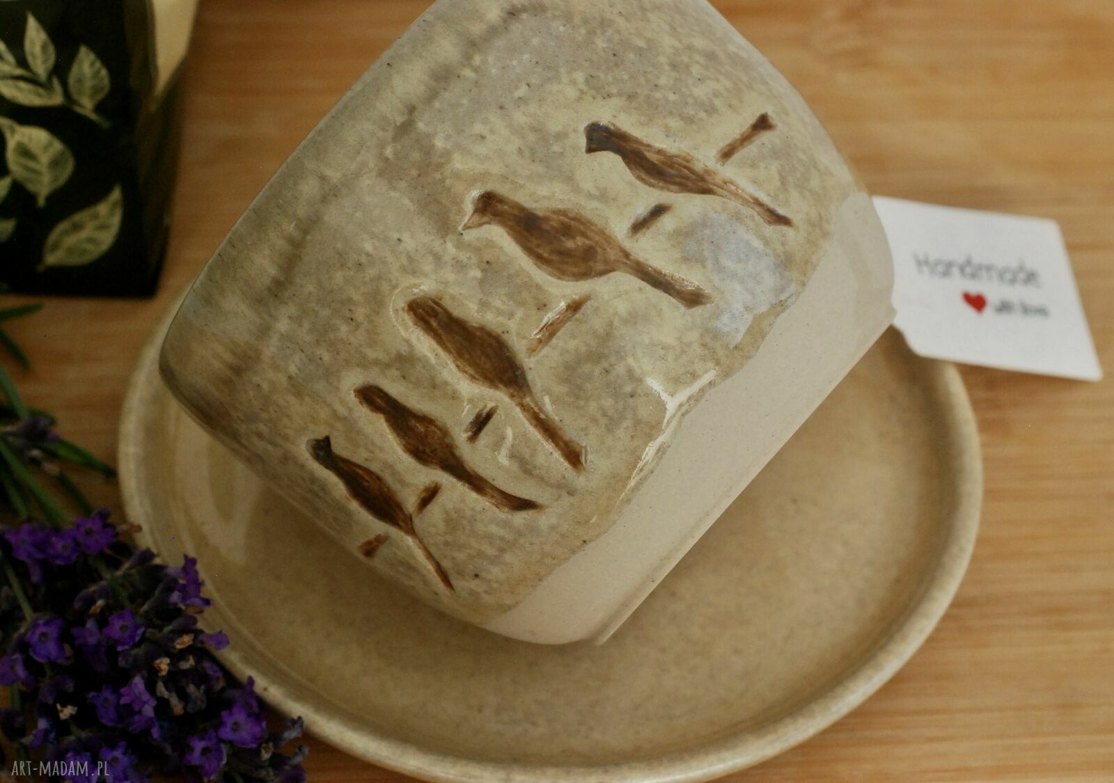 Komplet ceramicznych filiżanek z ptaszkami - 2 sztuki
