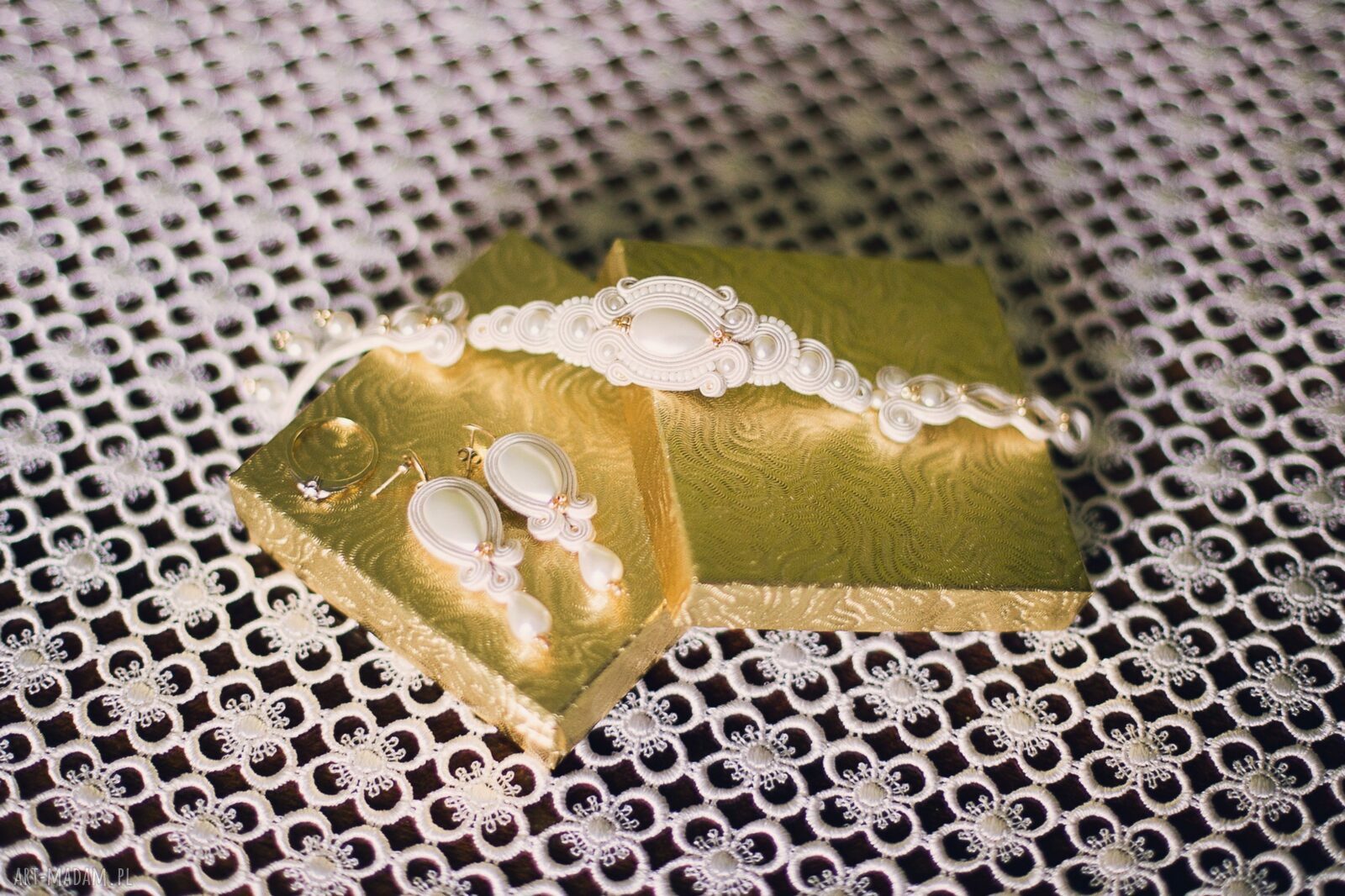 komplet ślubny candy gold soutache Hand Made