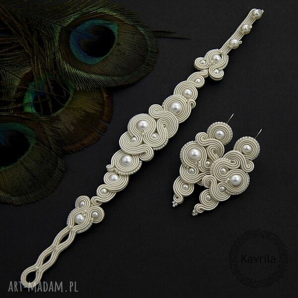 Komplet ślubny milino pearl soutache sutasz zestaw ślub perłowy