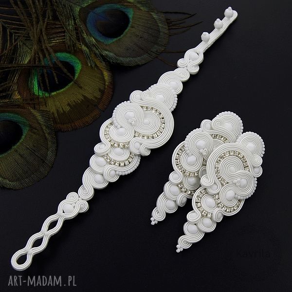 Komplet ślubny soutache denire white sutasz esksluzywny cyrkonie