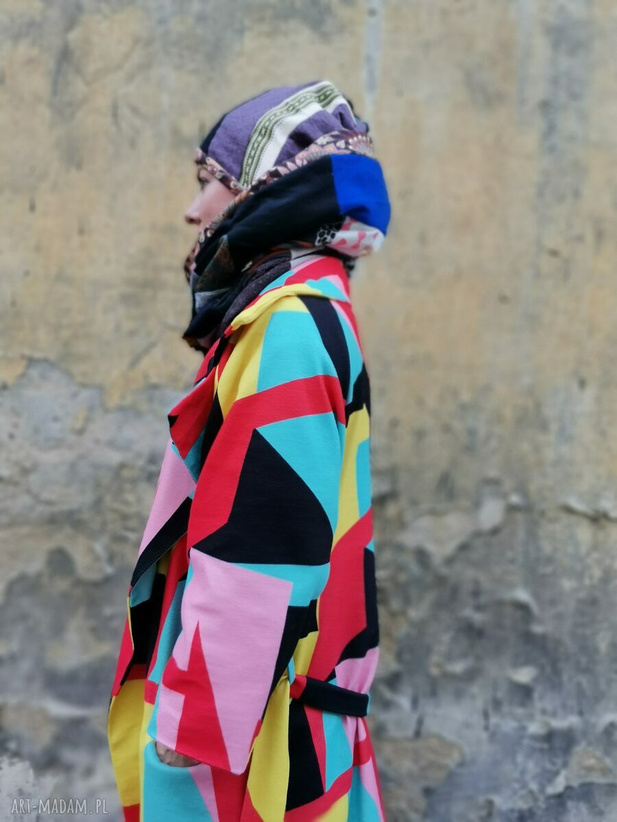 Boho patchworkowy komplet na rower - czapka uniwersalna i komin na podszewce