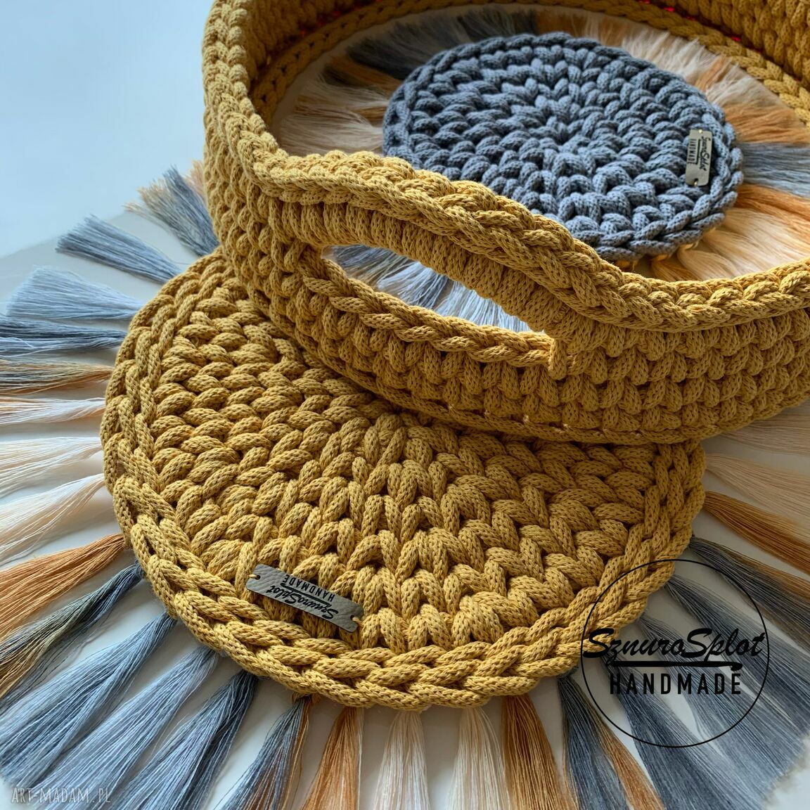 Taca z podkładką i gratisik - ręcznie robiony komplet boho