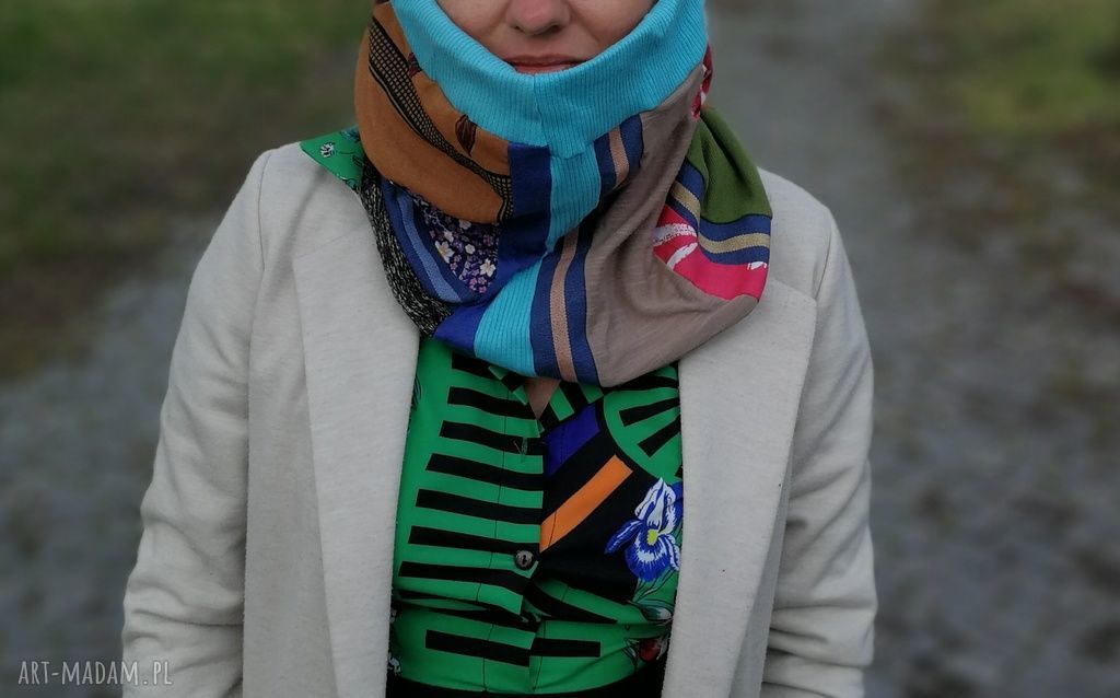 Komplet wiosenny patchworkowy etno boho - czapka i komin handmade
