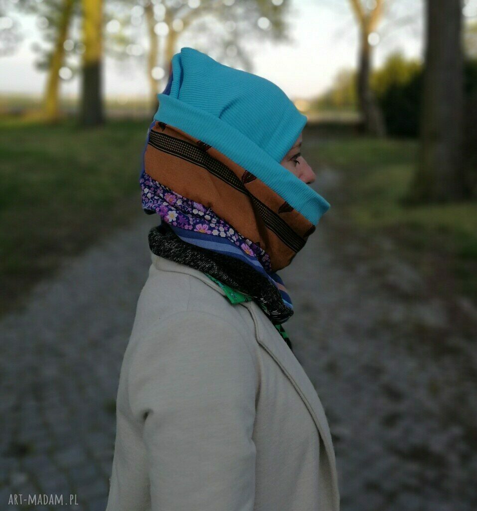 Komplet wiosenny patchworkowy etno boho - czapka i komin handmade