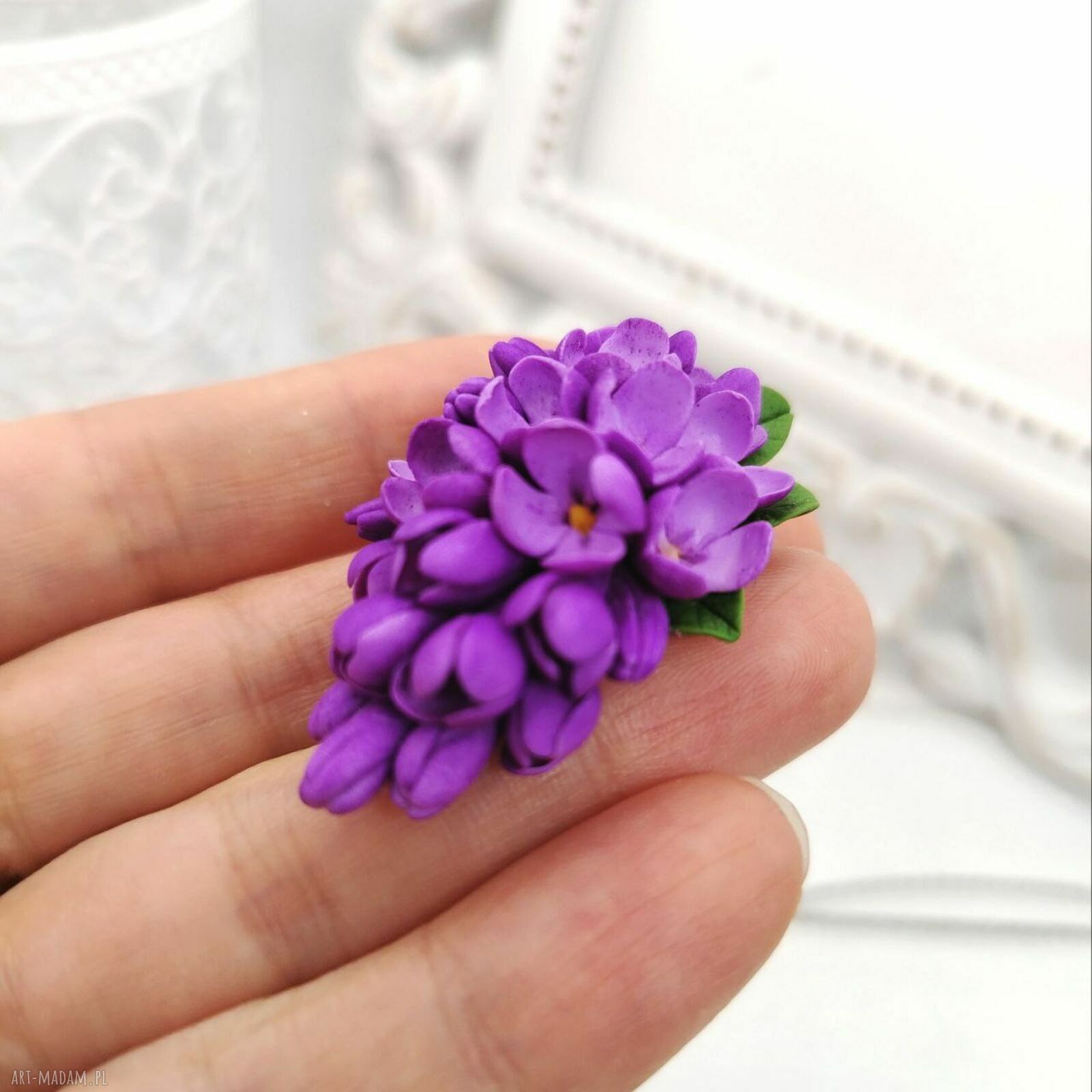 Bez liliowy komplet z gałązką bzu - naszyjnik i kolczyki handmade na prezent