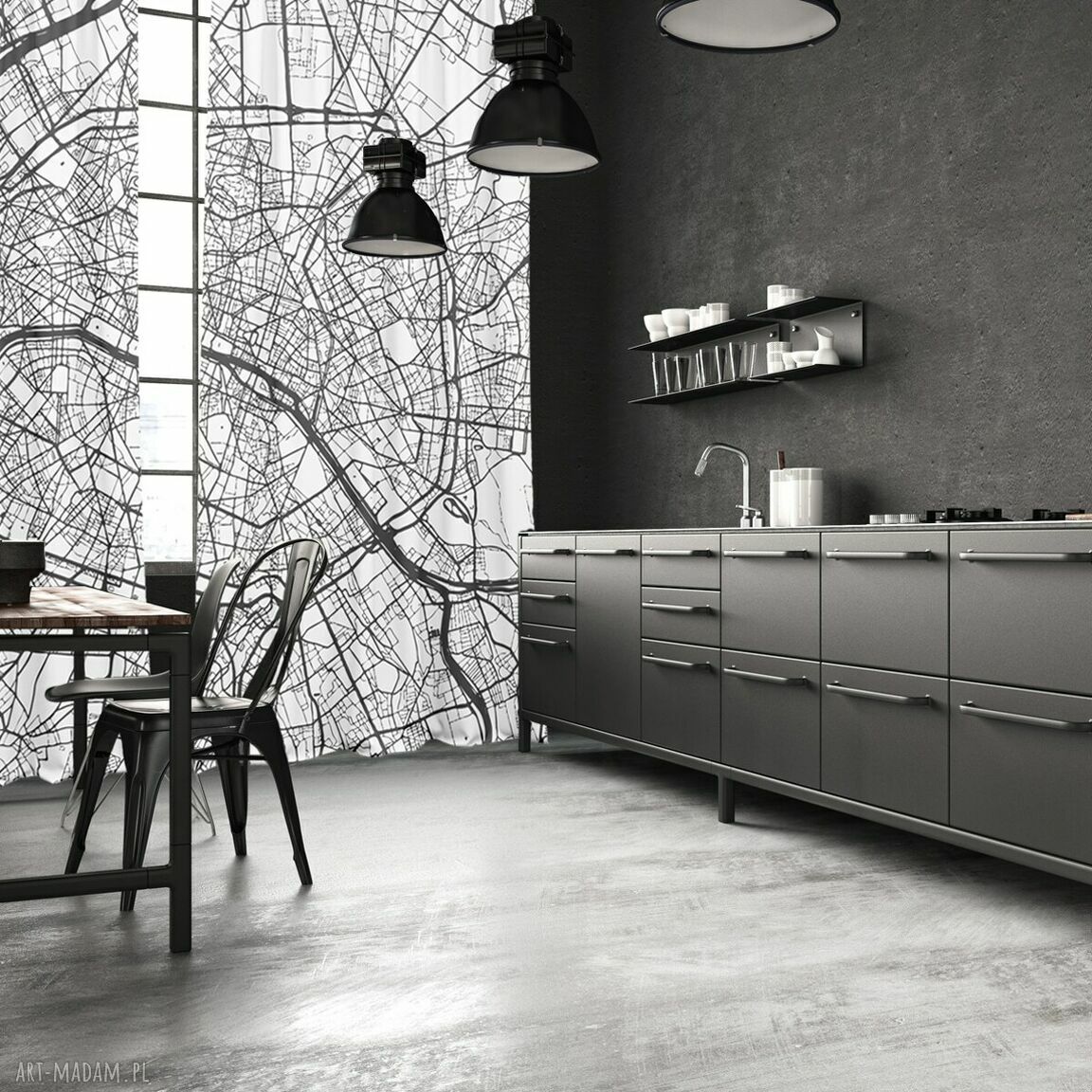 Komplet zasłon Maps (Paris) - zasłony zaciemniające w stylu loft