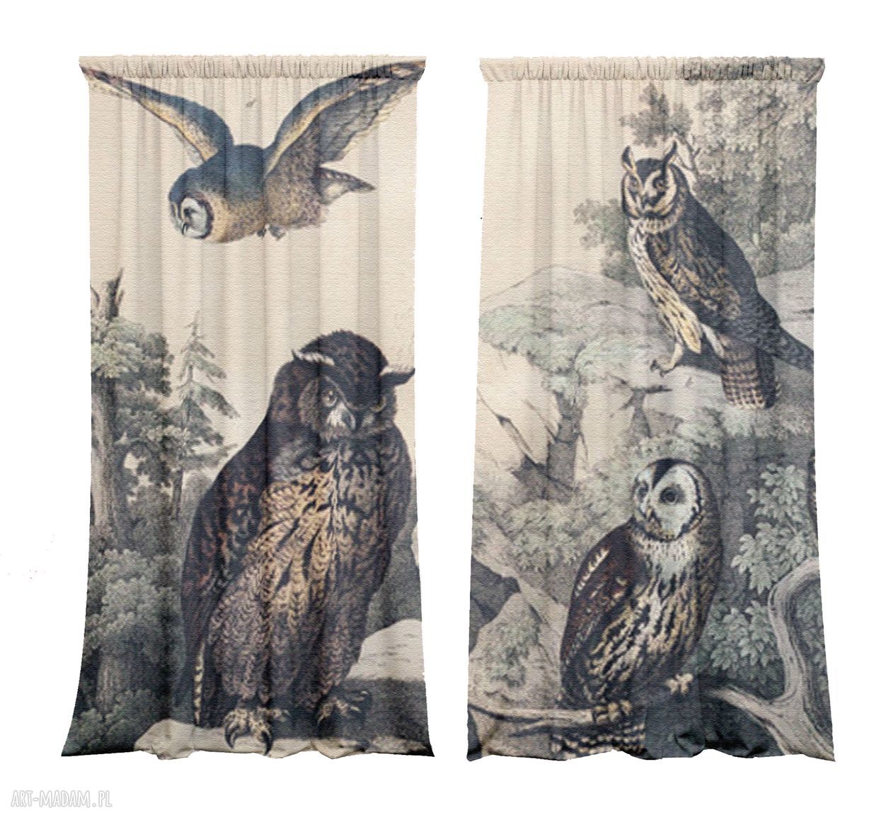 Komplet aksamitnych zasłon Sowy - vintage boho z zaciemniającą podszewką